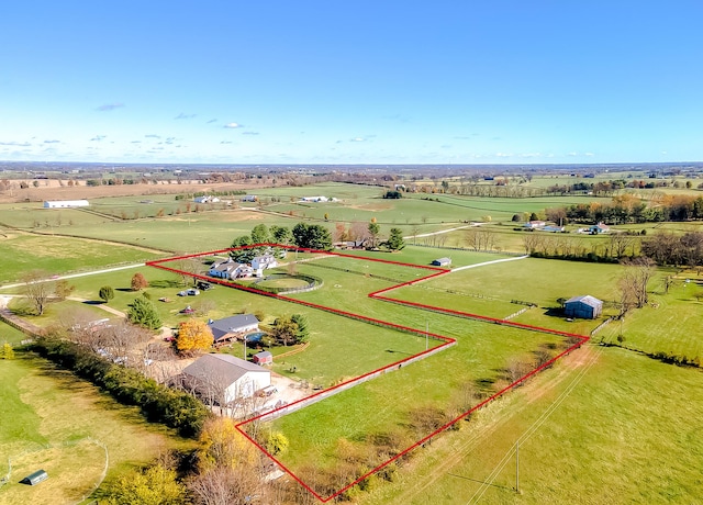 bird's eye view with a rural view