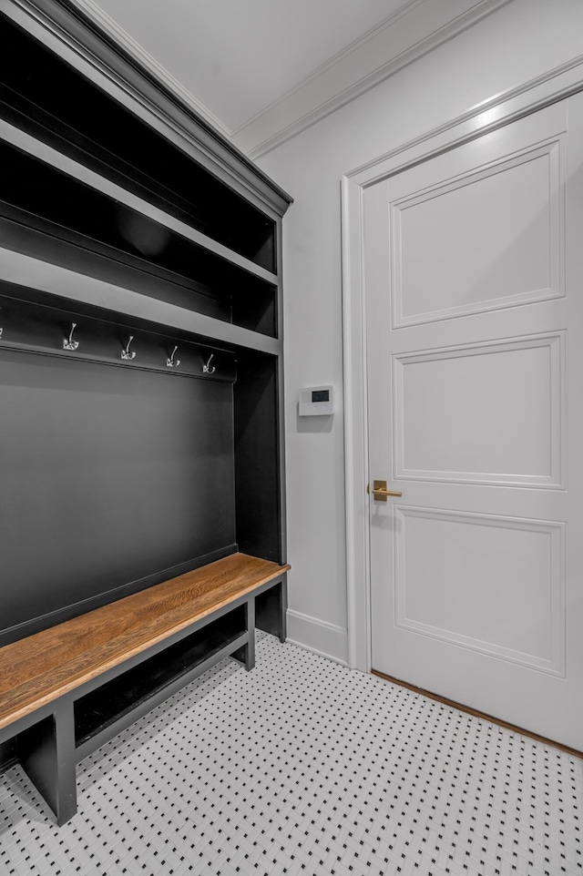 mudroom with crown molding