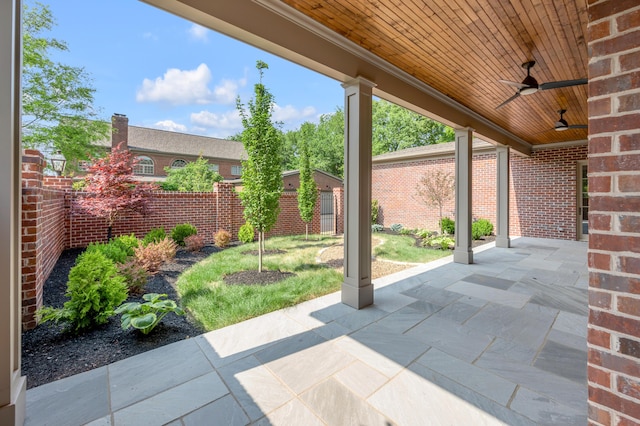 view of patio featuring ceiling fan