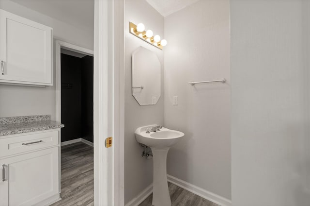 bathroom with hardwood / wood-style floors