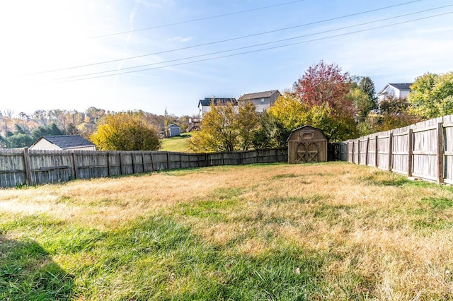 view of yard with a storage shed