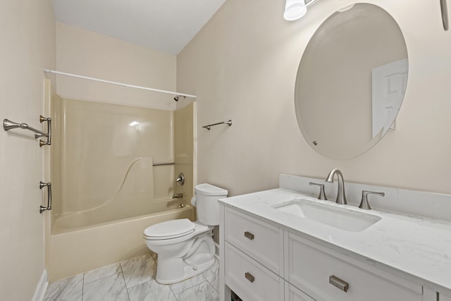 full bathroom with vanity, shower / bathtub combination, and toilet