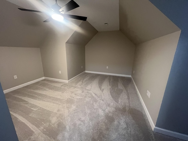 bonus room featuring carpet, ceiling fan, and lofted ceiling