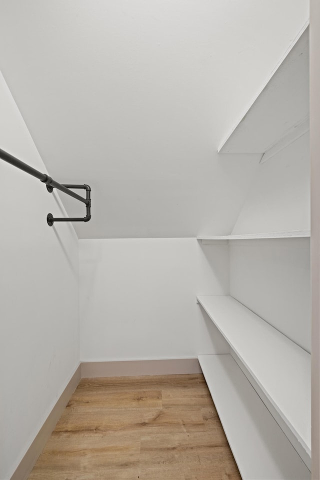 walk in closet with wood-type flooring