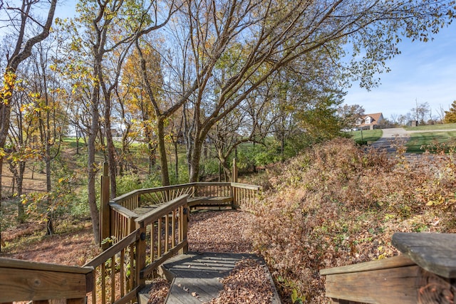 view of yard featuring a wooden deck