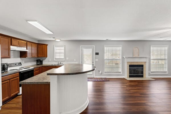 kitchen with a center island, range with electric cooktop, and a wealth of natural light