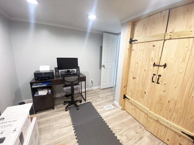 office space featuring light wood-type flooring