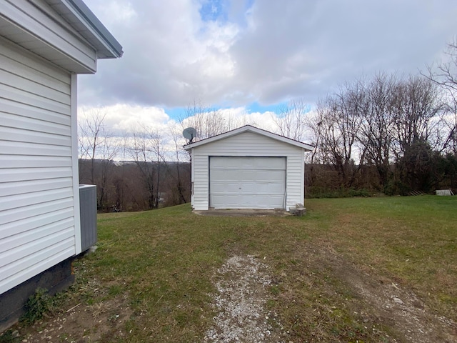 garage featuring central AC and a yard