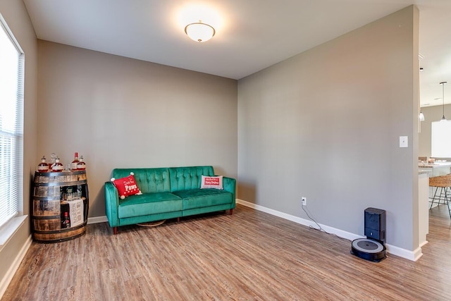 living area with hardwood / wood-style flooring