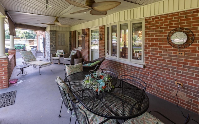 view of patio featuring a porch and ceiling fan