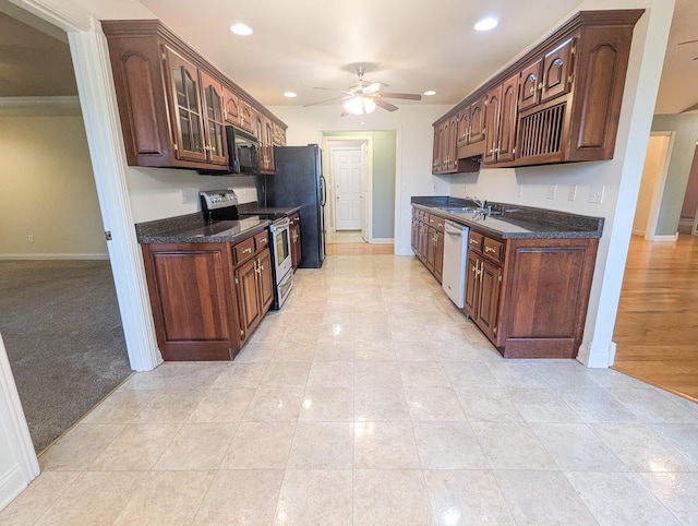 781 E Lexington St, Harrodsburg, KY 40330 - kitchen with stainless steel range with electric stovetop, ceiling fan, dishwasher, baseboards, and recessed lighting