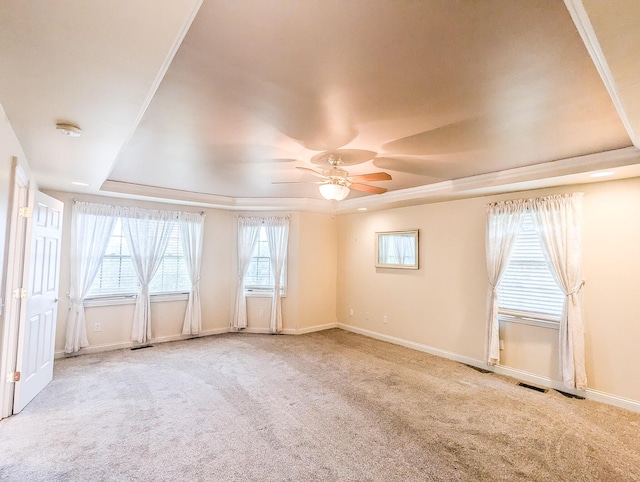 781 E Lexington St, Harrodsburg, KY 40330 - spare room featuring a tray ceiling, carpet floors, a ceiling fan, and plenty of natural light