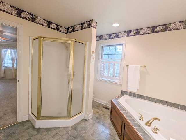 781 E Lexington St, Harrodsburg, KY 40330 - bathroom with a shower stall, a garden tub, and baseboards