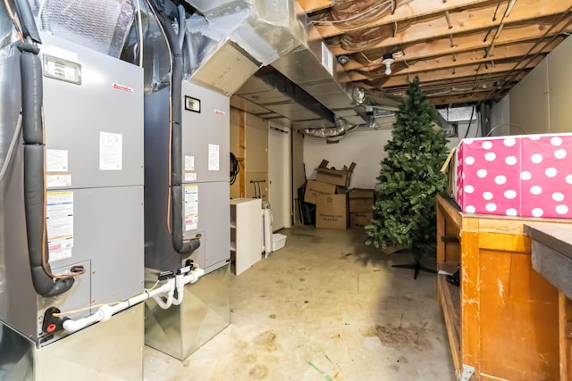 basement featuring heating unit