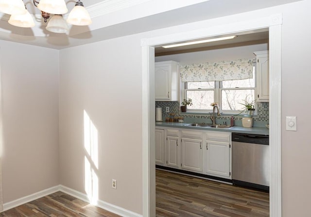 kitchen featuring dishwasher, white cabinetry, and sink