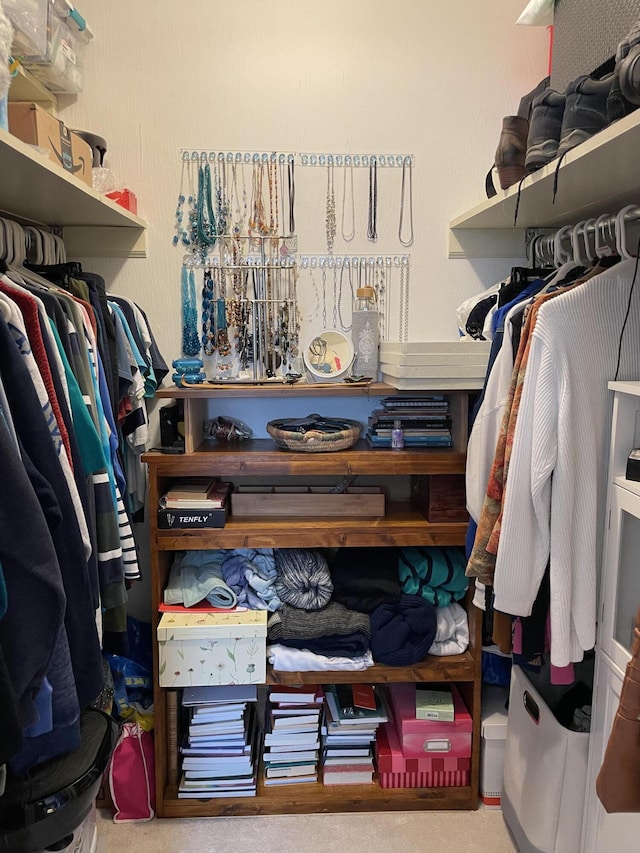 walk in closet featuring carpet