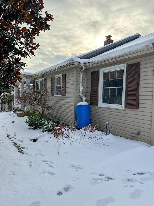 view of snow covered exterior