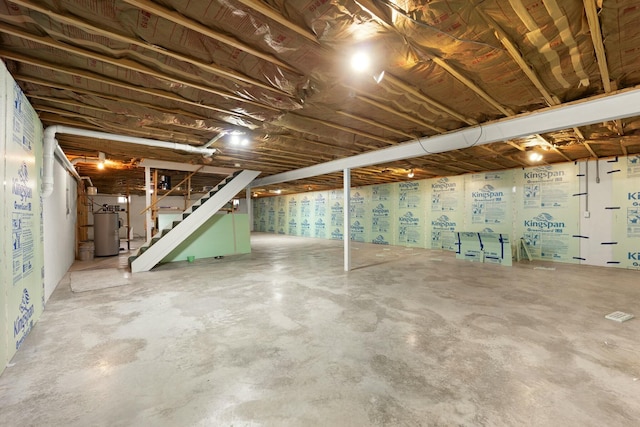 basement featuring water heater