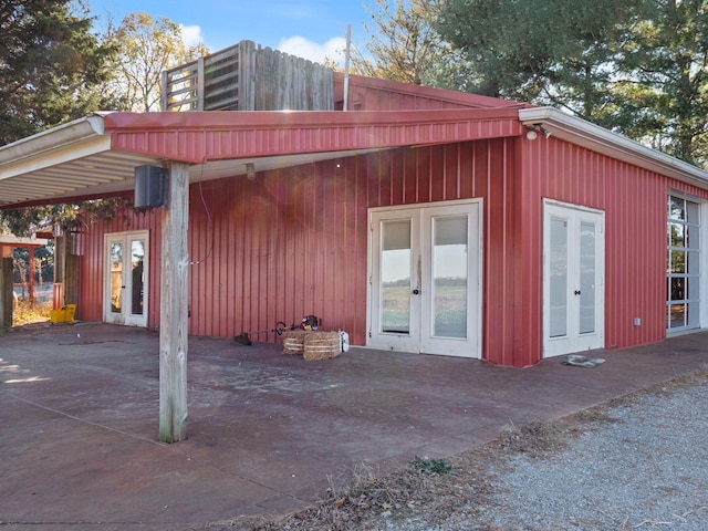 view of outdoor structure featuring french doors