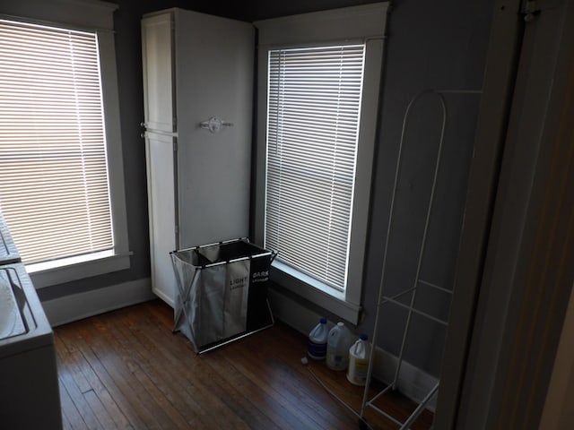 interior space with dark hardwood / wood-style floors