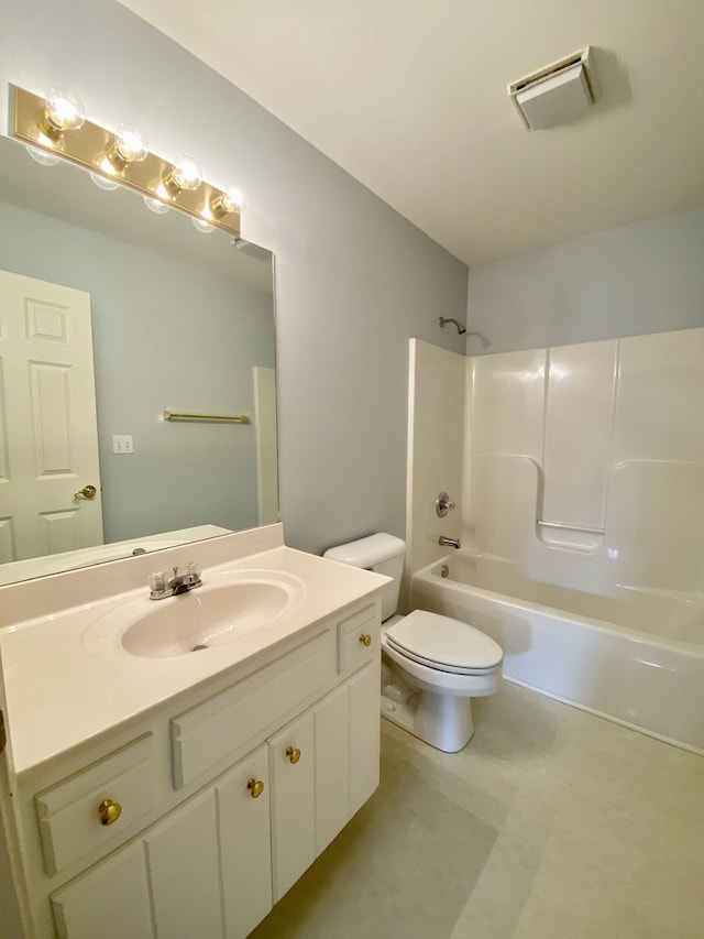 full bathroom with vanity, toilet, and tub / shower combination