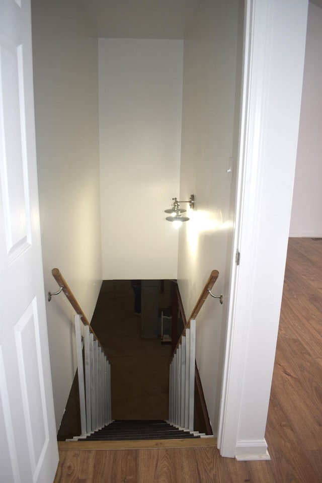 stairway featuring wood-type flooring