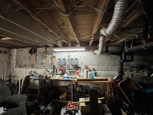 basement featuring a workshop area