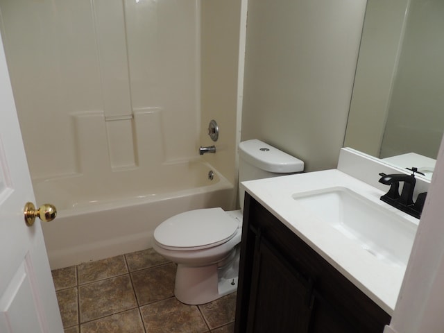 full bathroom with washtub / shower combination, vanity, and toilet