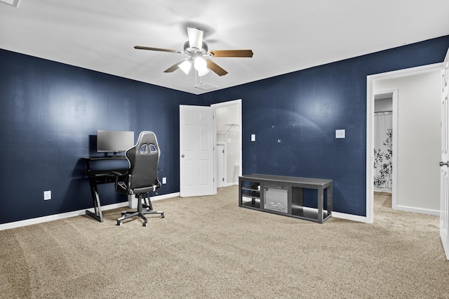 office featuring ceiling fan and carpet floors