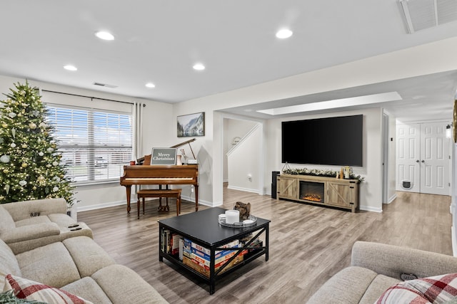 living room with hardwood / wood-style floors