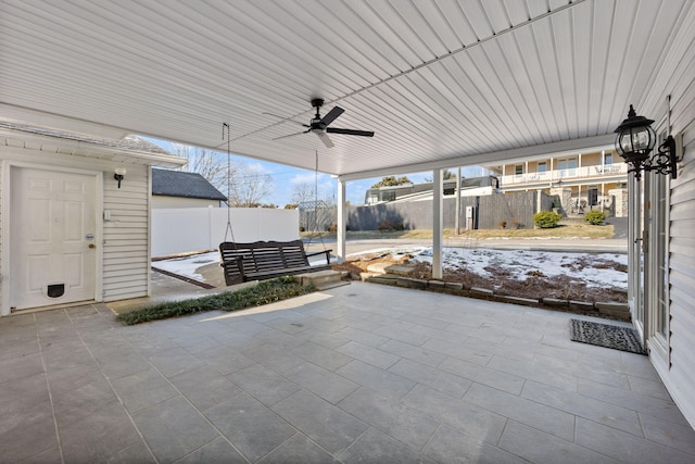 view of patio with outdoor lounge area and ceiling fan