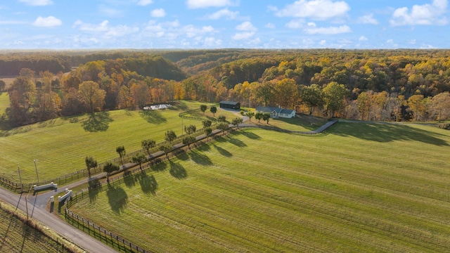 birds eye view of property with a rural view