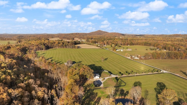 aerial view featuring a mountain view and a rural view