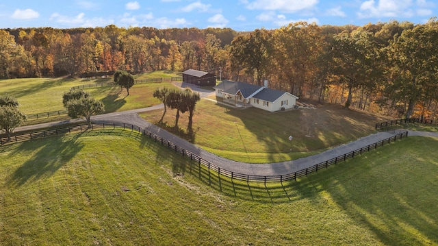 birds eye view of property with a rural view