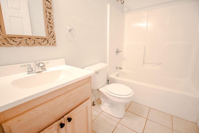 full bathroom featuring toilet, bathing tub / shower combination, tile patterned floors, and vanity