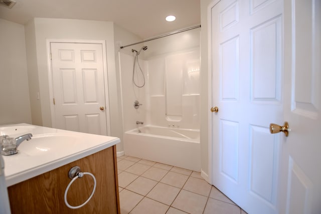 bathroom featuring tile patterned flooring, vanity, and shower / bathing tub combination