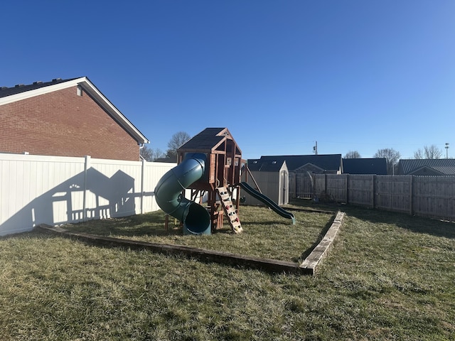 view of play area featuring a yard