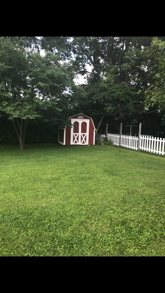 view of yard featuring a storage unit