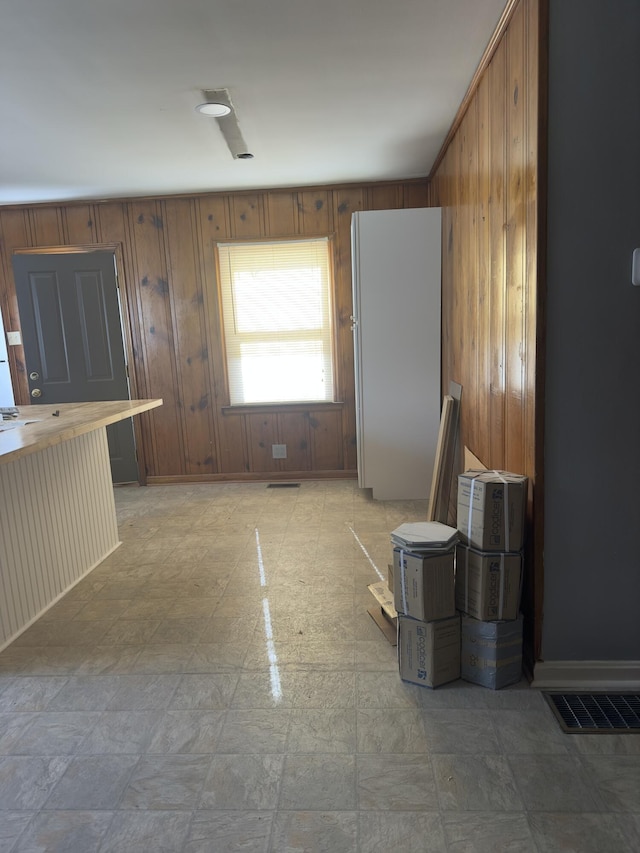 kitchen featuring wooden walls