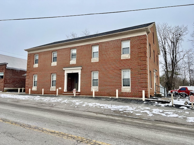 view of snow covered building