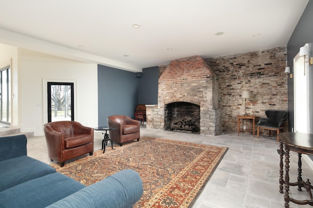 living room with a fireplace