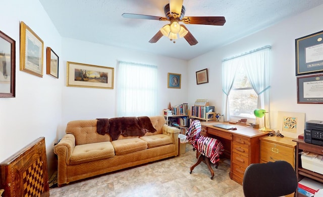 home office featuring ceiling fan