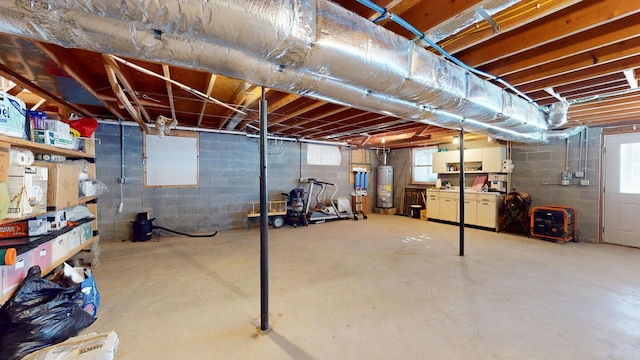 basement featuring gas water heater