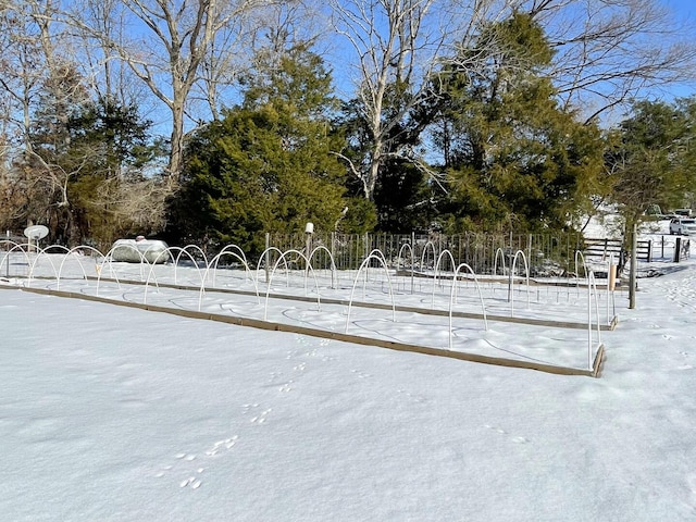 view of yard layered in snow