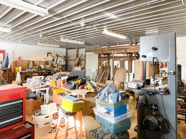 interior space featuring a workshop area