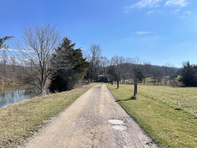 view of road featuring a water view