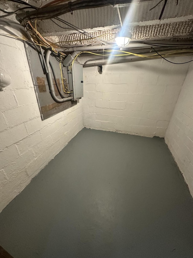 unfinished basement with electric panel