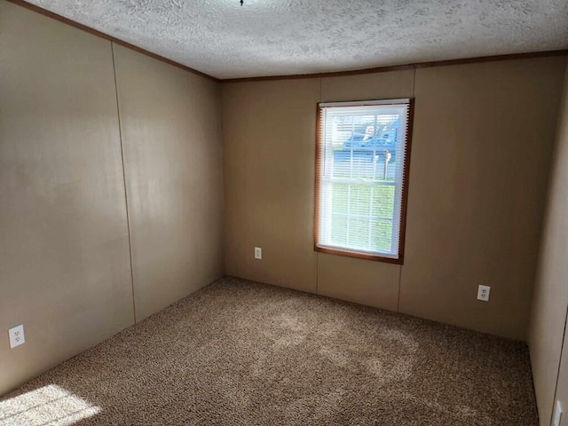 carpeted empty room featuring a textured ceiling