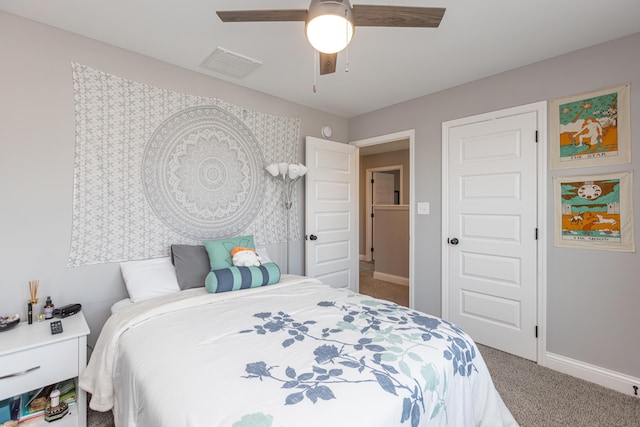 bedroom with carpet flooring and ceiling fan