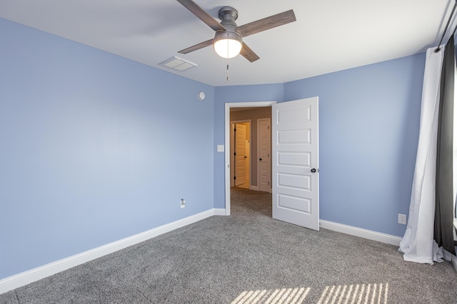 unfurnished bedroom with carpet and ceiling fan